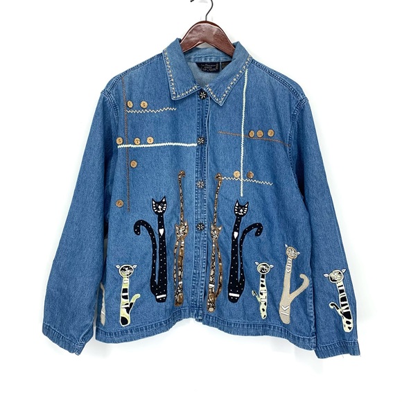 Rare Vintage New Direction Embroidered Tall Cats Long Sleeve Button Down Shirt - Picture 1 of 16